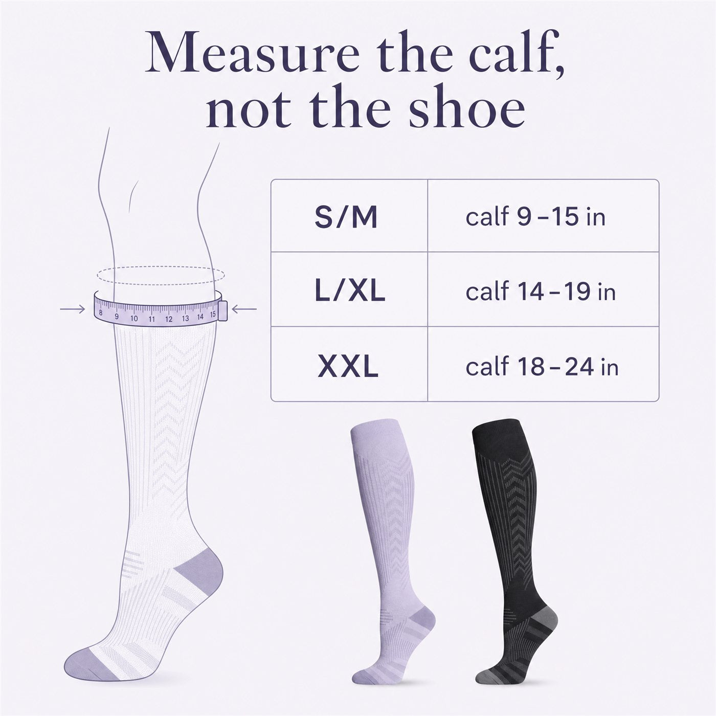 Branded calf-first size chart graphic